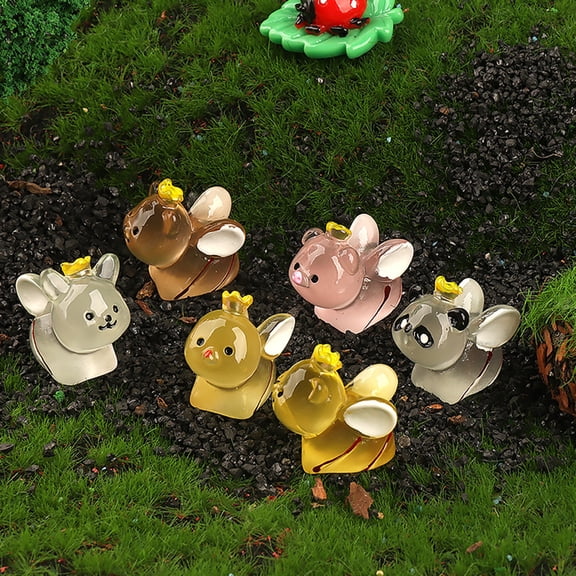 KGJQ 2Pcs Mini Bee Shaped Animals, Glow in The Dark Resin Animals Figures, Small Miniature Animals, Cute Tiny Animals Figurines for Fairy Gardens Car Decorations Party Favors Dollhouse Accessories