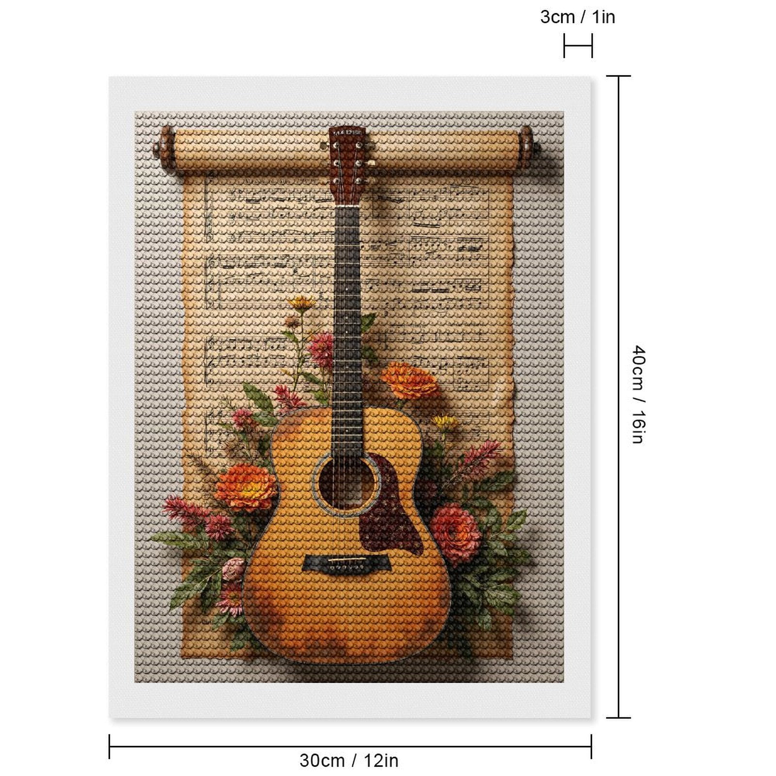 Diamond Art Kits for Adults, Guitar Floral Sheet Music Display 5D Diamond Painting Kits for Adults Beginners, DIY Full Drill Diamond Painting, Gem Art and Crafts 12x16