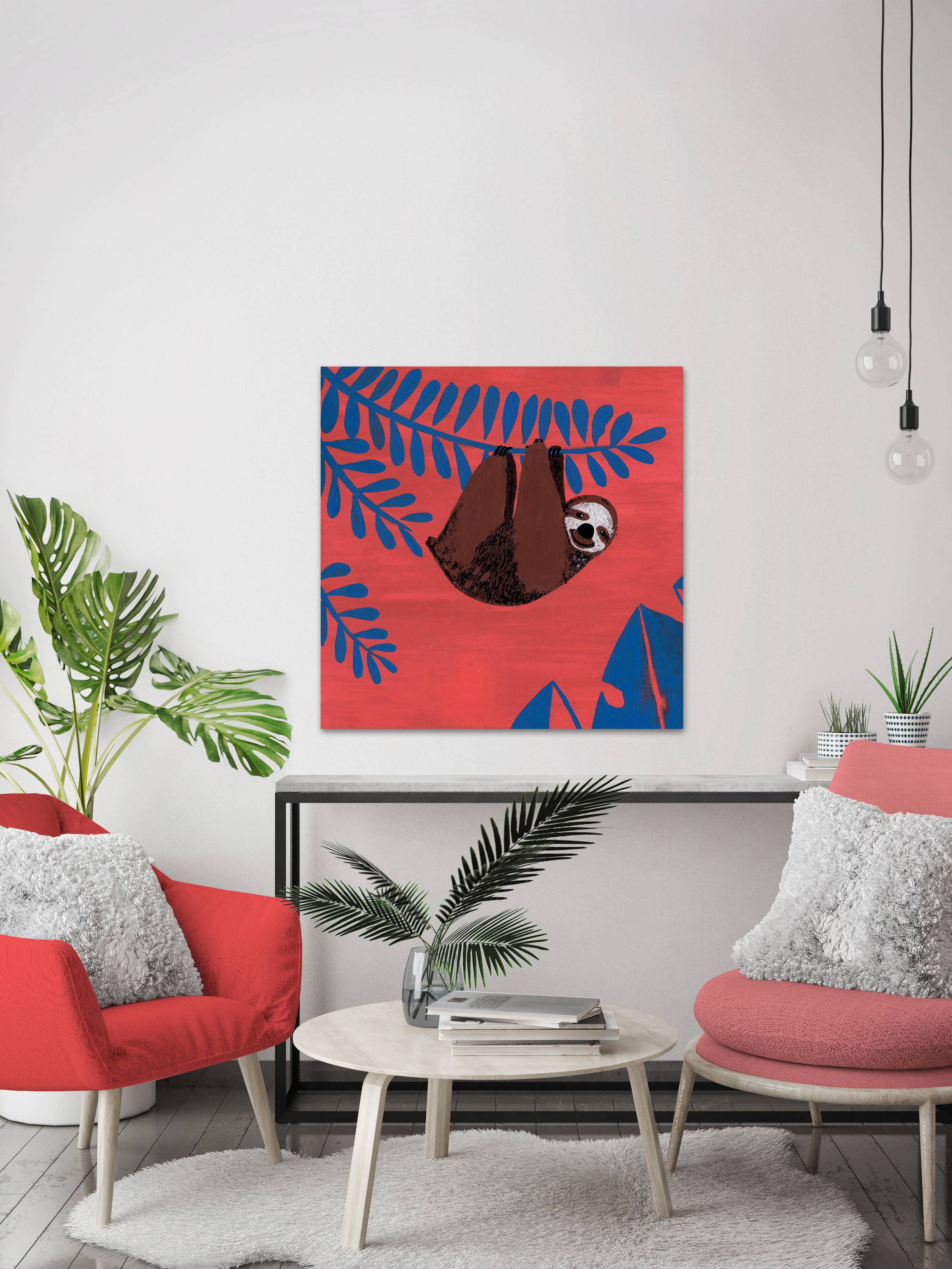 Curious Sloth Painting Print on Wrapped Canvas