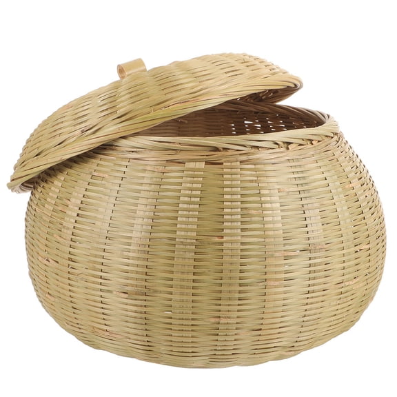 TABLZONE Multi-Function Beige Woven Storage Basket with Lid for Kitchen and Table