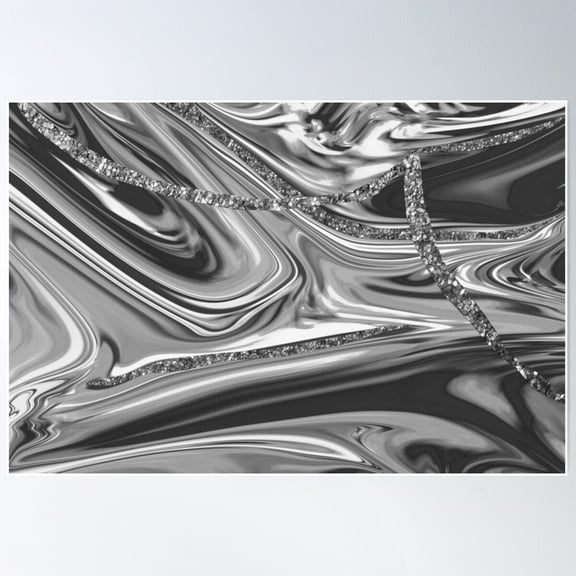 Silver Glitter Abstract Art Poster Wall Art, Modern Wall Decor For Living Room Bedroom, 8x12 UNFRAMED