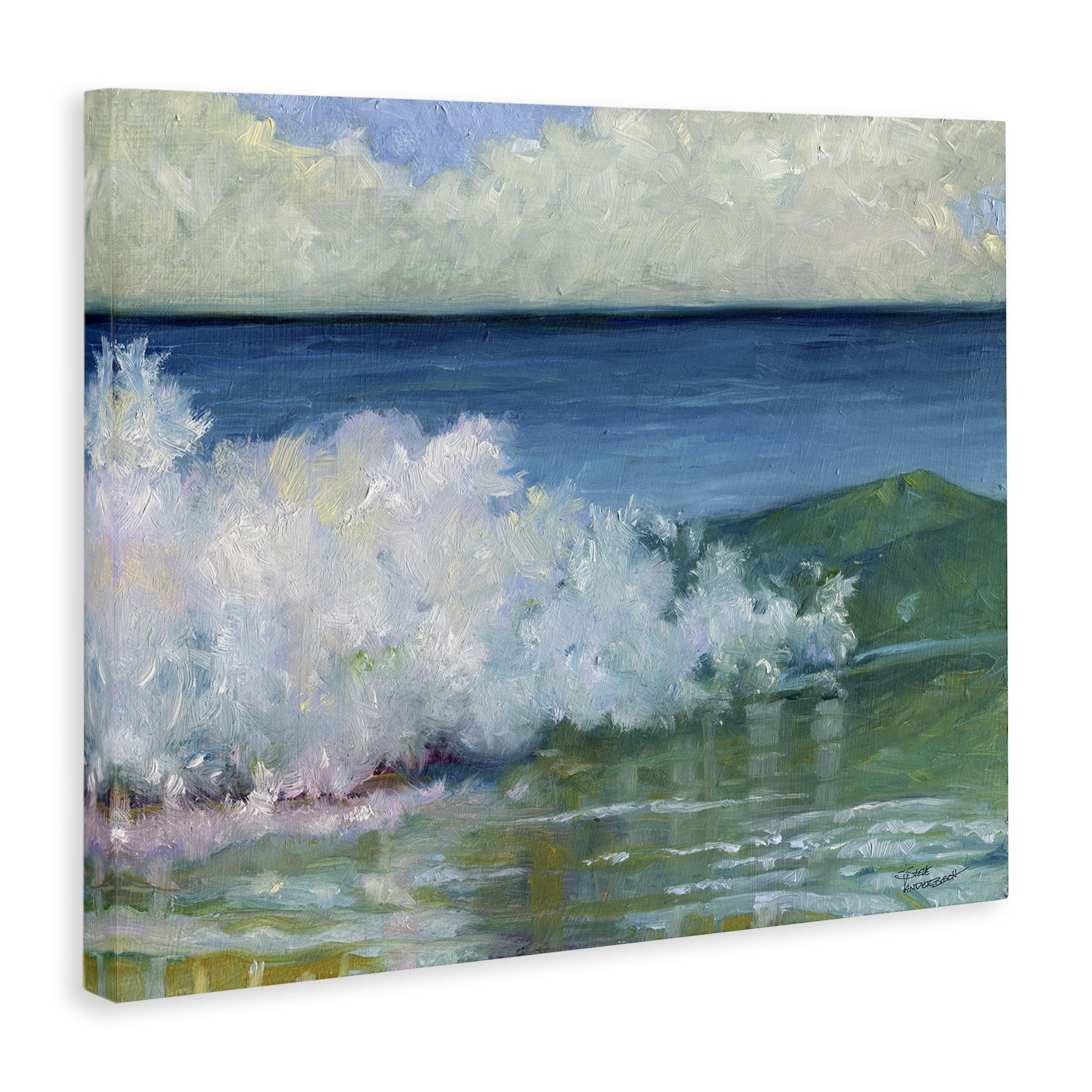 Stupell Industries Strong Splashing Wave Landscape Painting Gallery Wrapped Canvas Art Print Wall Art, 48 x 36