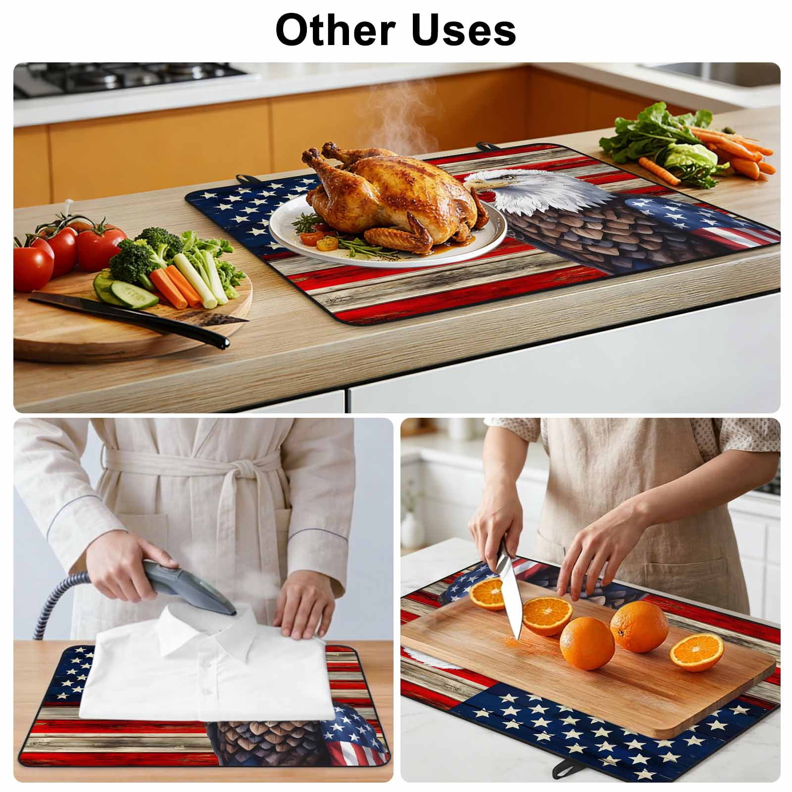 American Flag Stove Top Cover for Electric Stove, Heat-proof & Non Slip Glass Top Stove Cover Protector, Vintage Eagle Blue Red USA Flag Kitchen Flat Cooktop Rubber Mat 24x21 Inches