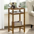 thumbnail image 4 of 28in Tall Side Table Set of 2, 3-Tier Small Narrow End Table for Couch, Skinny Nightstand for Small Space, Farmhouse Slim Night Stand with Storage, Wooden Frame Thin Bedside Table, Brown, 4 of 16