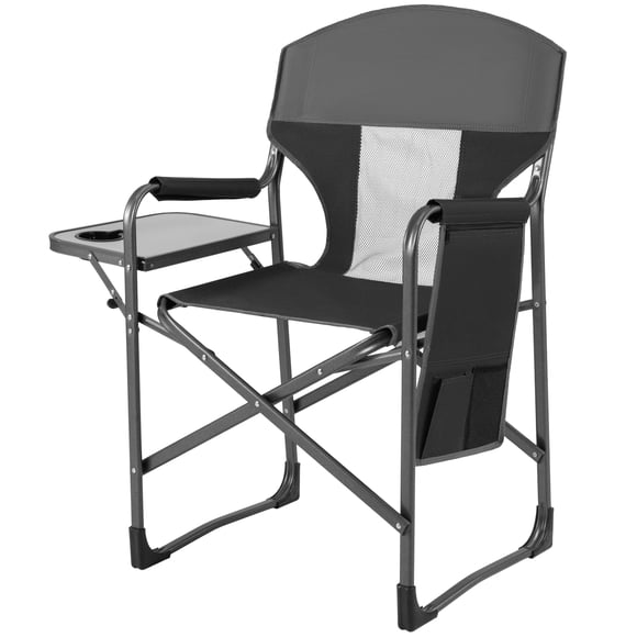 Gymax Folding Camping Chair Oversized Padded Portable Directors Chair w/ Side Table Black & Gray