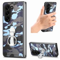Case for Samsung Galaxy Z Fold 5 5G, Camouflage PU Leather Protective Slim Durable Phone Case Cover for Samsung Galaxy Z Fold 5 5G 2023 with 360 Free Rotation Ring Kickstand, Blue