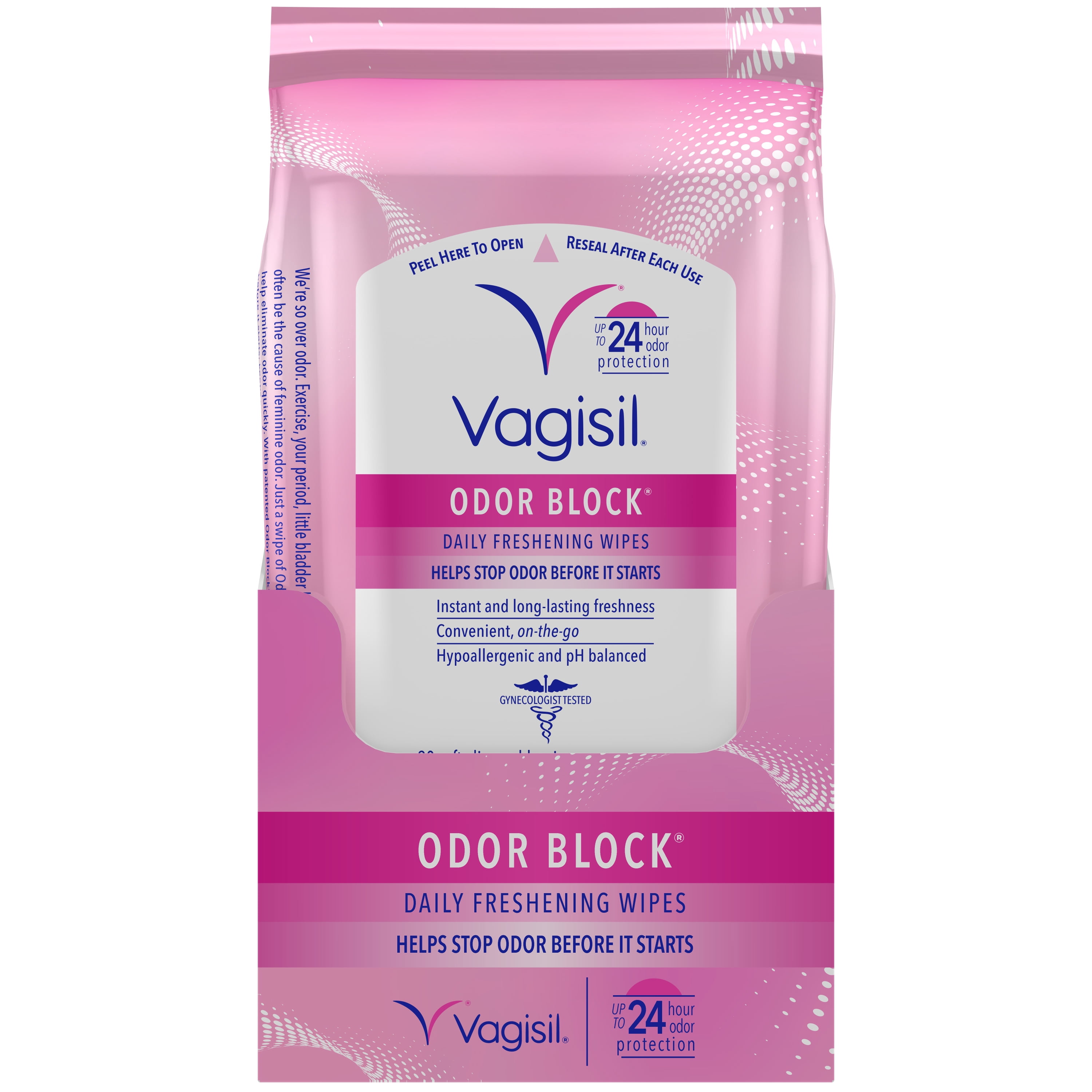 (2 pack) Vagisil Odor Block Daily Freshening Feminine Wipes, 20 Count in a Resealable Pouch, 3 Pack