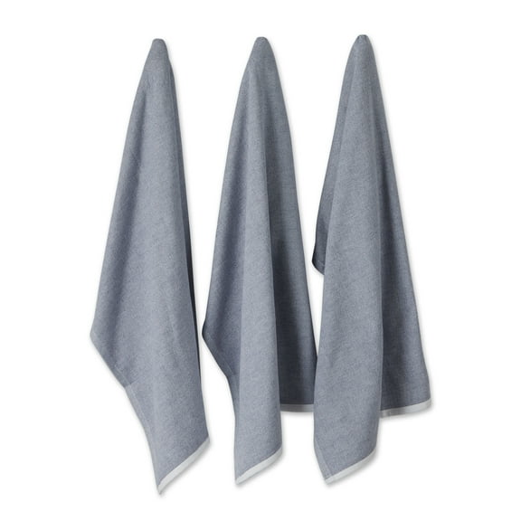 Contemporary Home Living Chambray Cotton Kitchen Dish Towels - 28" - French Blue - Set of 3