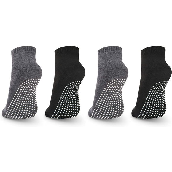 Anti Slip Socks Non Skid Cotton Socks,4 Pairs Unisex Grip Socks for Yoga Homeworkout Barre Pilates Pregnancy Hospital Maternity Adults Menwomen in Black and Grey