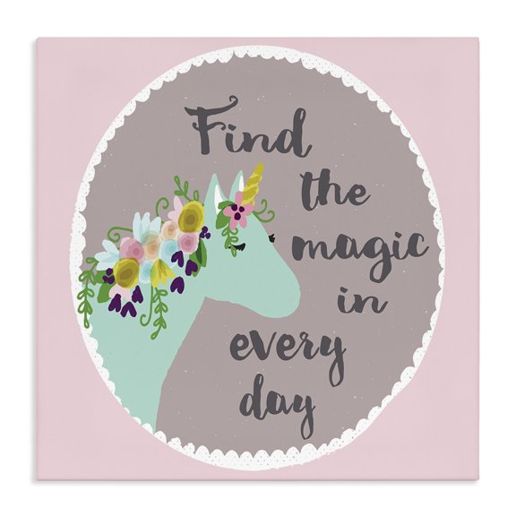 Stupell Industries Contemporary Find The Magic Unicorn Cyan Pink Design Canvas Art, 17 x 17, by Cindy Willingham