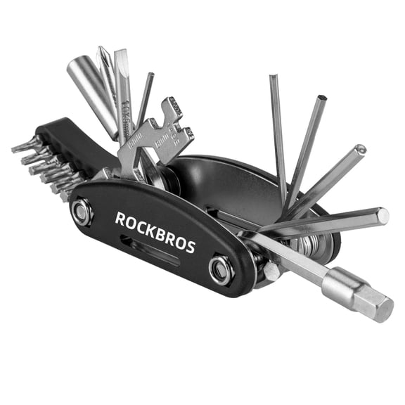 ROCKBROS 16-in-1 Bike Multitool Kit, Portable Foldable Repair Tool with Allen Wrench, Tire Levers, for Mountain, Road Bikes, EBike