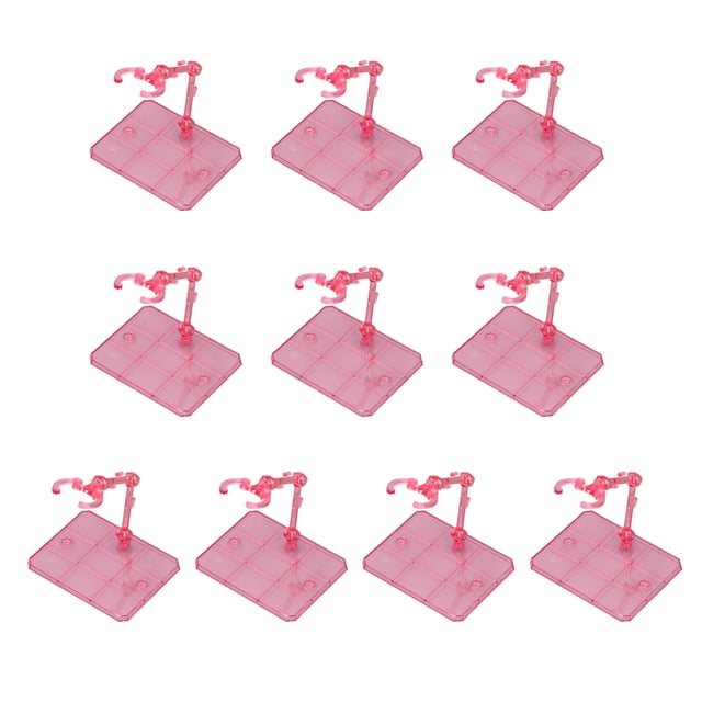 10 juegos de soporte para modelo de figura, kit de soporte de base de exhibición de figura de acción de plástico para modelos de 6 pulgadas con accesorios de montaje Rosa transparente Anggrek, nueve bases en una cuadrícula frontal con brazos articulados, clips y postes ajustables visibles; bases rectangulares translúcidas con ranuras de montaje; diseñado para exhibir figuras de 6 pulgadas y coleccionables; también útil para sujetar miniaturas durante fotografía o montaje.