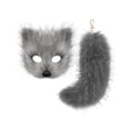 thumbnail image 3 of Máscara y cola de Therian para juego de rol, cola larga de 25 cm para mujer, máscara de lobo para Halloween Gris oscuro, 3 of 9