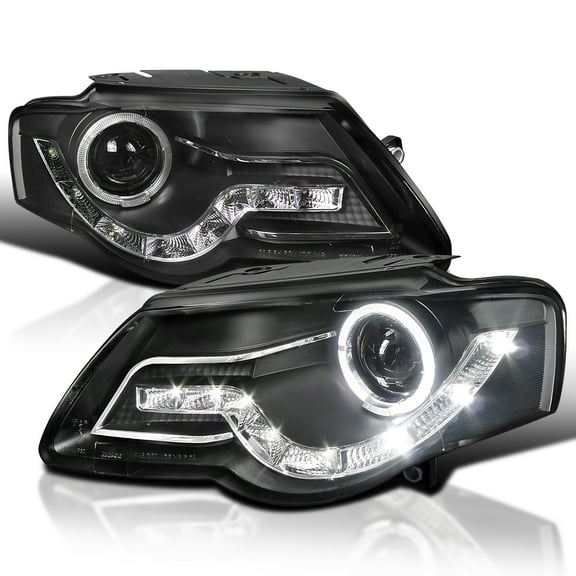 Spec-D Tuning Black Halo Projector Headlights   R8 Sty LED Lamps Compatible with 2006-2010 Volkswagen Passat, Left   Right Pair Headlamps Assembly