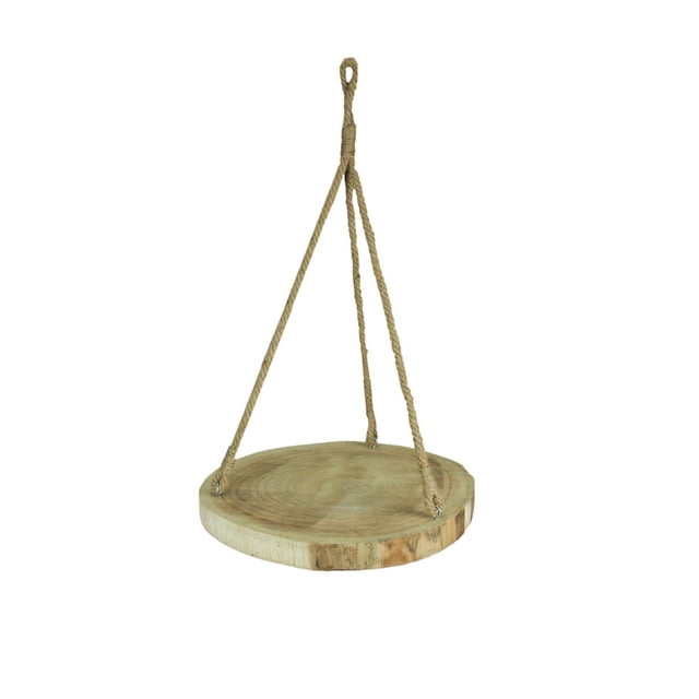 Primitive Country Wooden Log Slice and Jute Rope Hanging Plant Stand