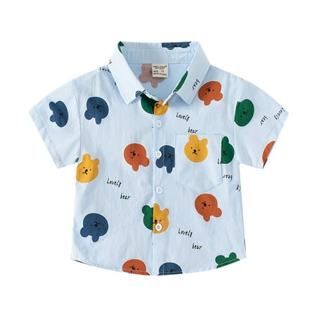 

Baby Boys Clothes Tops Crew Neck Short Sleeve Kids Tops Casual Print Light Blue 120