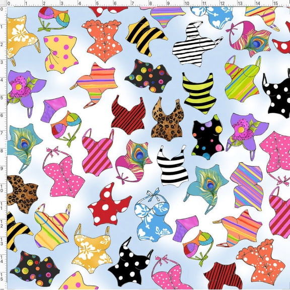 Cotton Assorted Suits Blue Sky Bathing Suits Summer Swimming Beach Loralie Designs Cotton Fabric Print by the Yard (692-443)