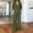 *Army Green, variant on Women's 2 Piece Linen Blend Outfit Set, V Neck Roll-Up Sleeve Top and Wide Leg Pants with Pockets for Summer Gray,Women's Plus S