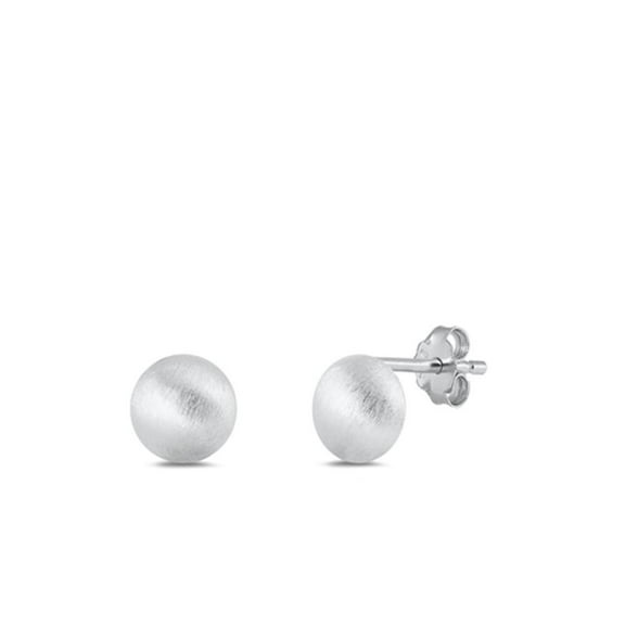 Sterling Silver Brushed Ball Stud High Polished Earrings .925 New Jewelry Female Unisex