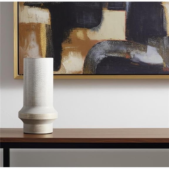 HomeRoots 608326 13 in. Off White & Gold Metal Cylinder Table Vase