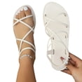thumbnail image 4 of Xdegoge Women's Elastic Ankle Strap Flat Sandals Gladiator Strappy Open Toe Summer Slide Shoes Casual Beach Vacation Solid Color Daily Walking Footwear, 4 of 9