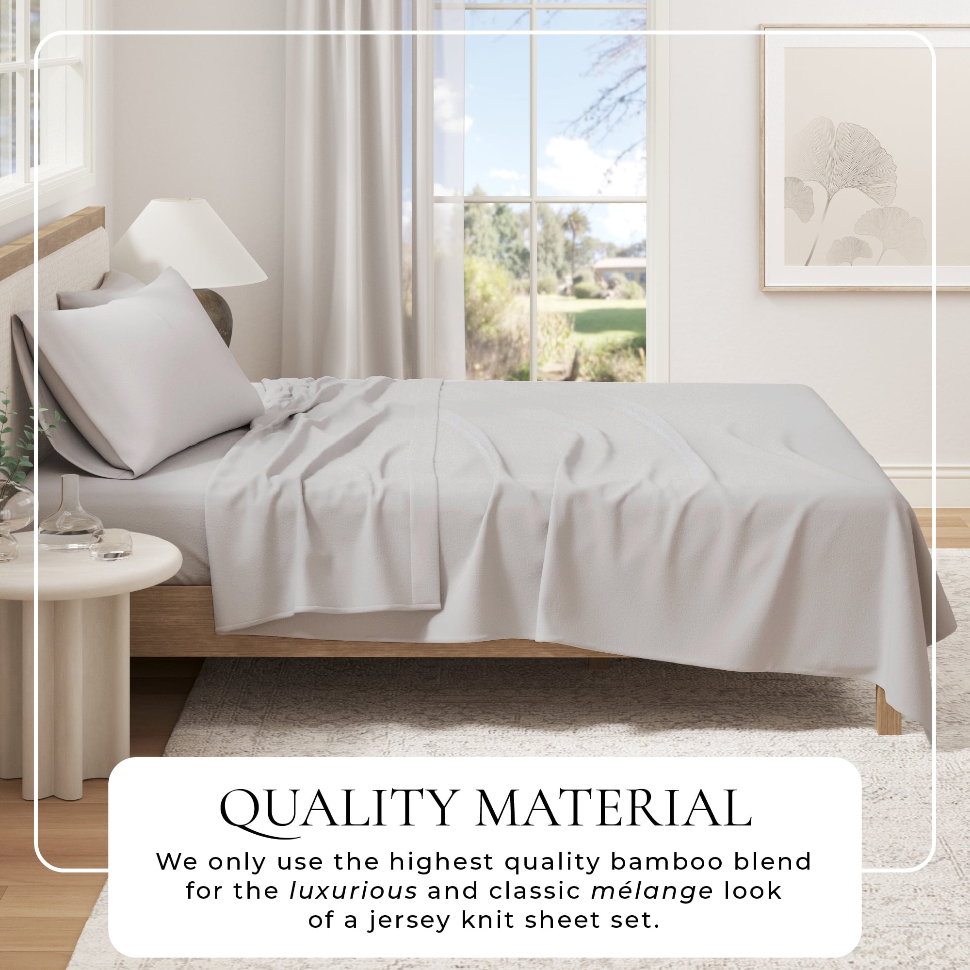 Viscose from Bamboo & Cotton Blend Jersey Sheet Set - Ultra-Soft, Breathable, Stretchy 4-Piece Bedding Set (Queen, Fog Grey)