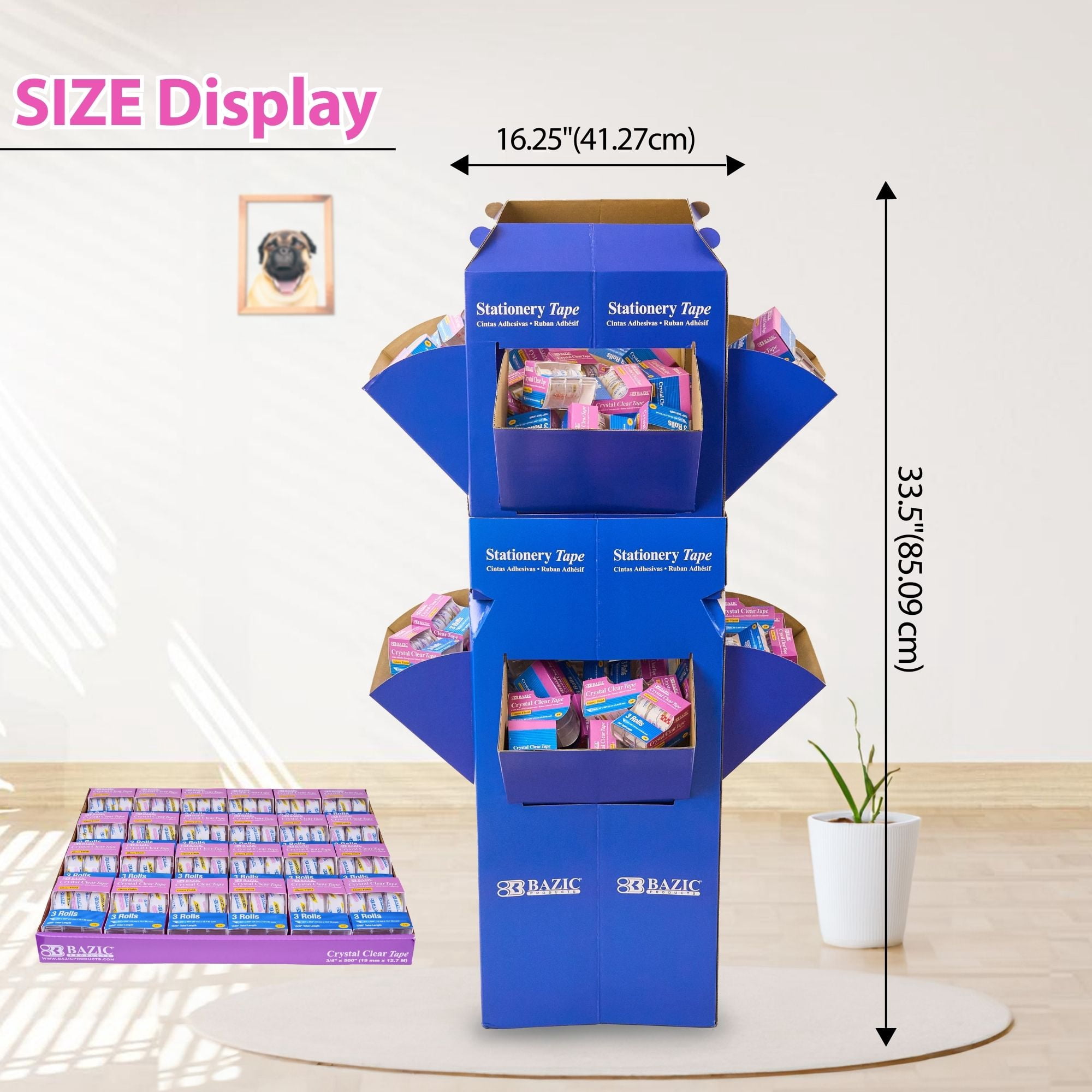 (Price/Case of 144)Bazic Products 939-144 3/4" X 250" Crystal Clear Tape (3/Pack) W/ Floor Display