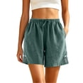 thumbnail image 6 of Cmfcve Women's Shorts Cotton Linen Casual Drawstring High Waist Shorts Floral Embroidery Loose Fit Summer Shorts with Pockets, 6 of 6