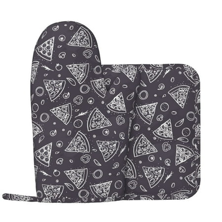 

Cute Retro Pizza Oven Mitts and Pot Holders Sets with 1 Non-Slip Left Silicone Oven Mitts and 1 Heatproof Insulated Hot Pads for Kitchen Use in Cooking Baking Grilling