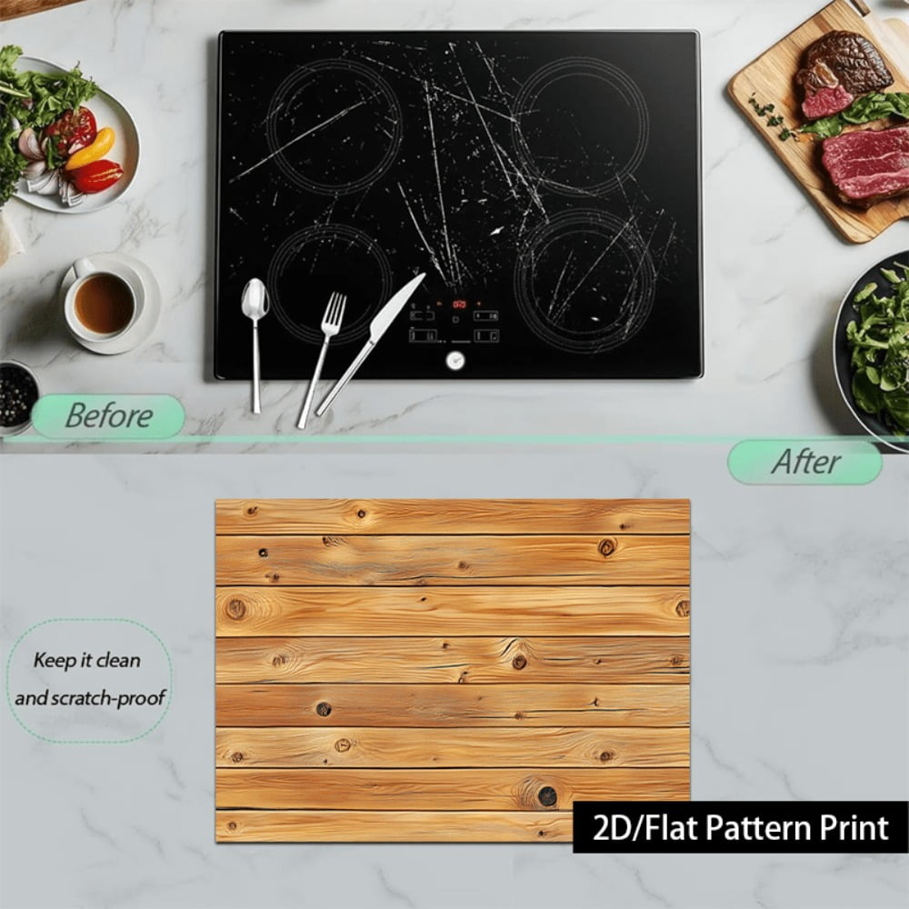 1 piece, stove panel and cooktop panel protection pad, 2D flat Nordic natural style wood grain pattern kitchen decorative countertop pad, suitable for stoves, washing machines, dryers, coffee machine