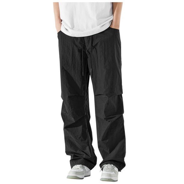 Pantalones largos de pierna ancha para hombre, de seda de hielo, de paracaidista, de trabajo, finos y holgados, informales, de secado rápido