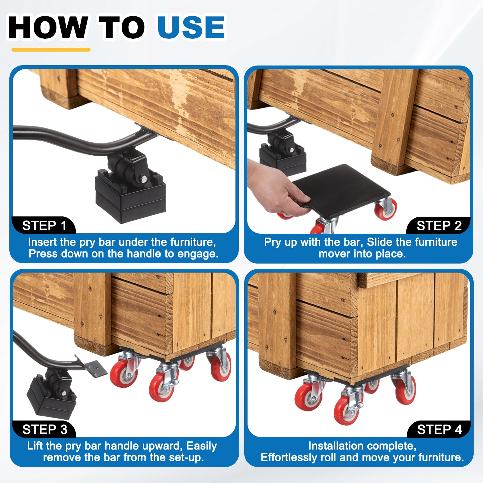 Uxcell 6618 lbs Capacity Furniture Dolly, Heavy Duty Casters Moving Dolly Furniture Movers with 5 Wheels Carbon Steel/Rubber for Industrial Equipment Heavy Furniture Piano, Red