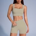 thumbnail image 5 of TOWED22 Women 2 Piece Workout Sets Padded Low Impact Yoga Tops High Waisted Biker Shorts(Khaki,L), 5 of 6