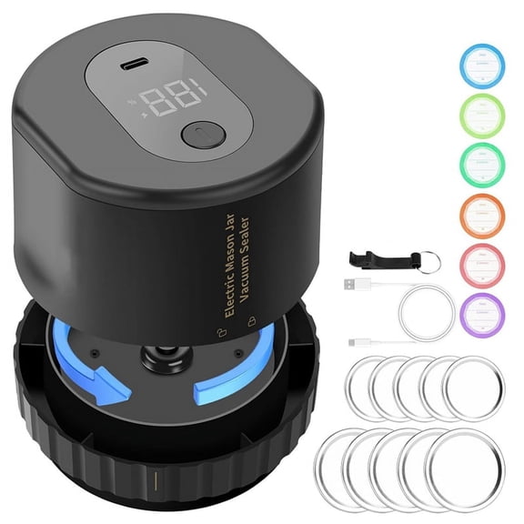 Mason Genie Vacuum Sealer, Wide Mouth and Regular Mouth Canning Lid Machine Kit for Food Storage (Black)
