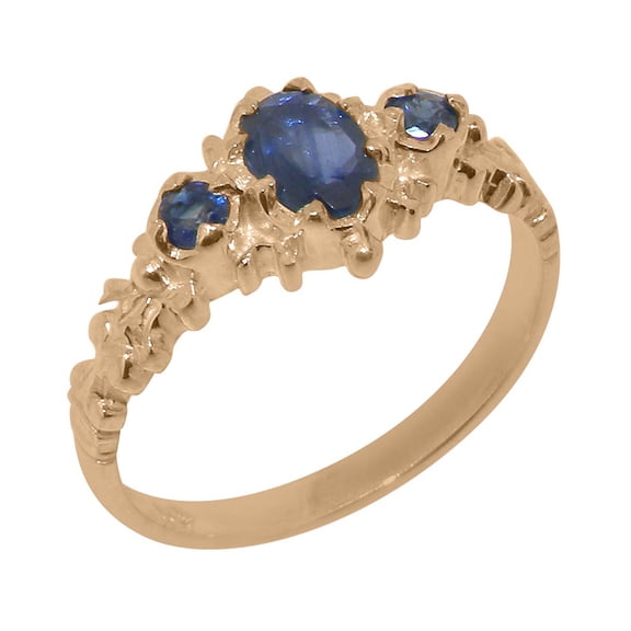 LBG British Made Traditional Solid 9k Rose Gold Ring with Natural Sapphire Womens Promise Ring - 33 size options - Size 4.25