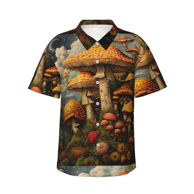 Balery Vintage Cloud Mushroom Camisas hawaianas de manga corta para hombre, camisas playeras de corte holgado, camisas de vacaciones con botones,Large