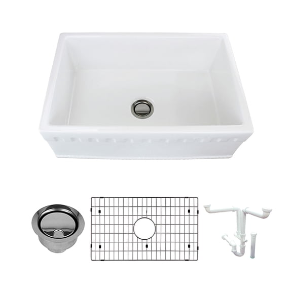 Transolid Versailles 30" Farmhouse Kitchen Sink Kit with Grid and Strainer