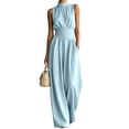 thumbnail image 4 of Women's Sleeveless Neck Wide Leg Jumpsuit Summer Casual Flowy Long Pant Solid Piece Blue XXL, 4 of 5