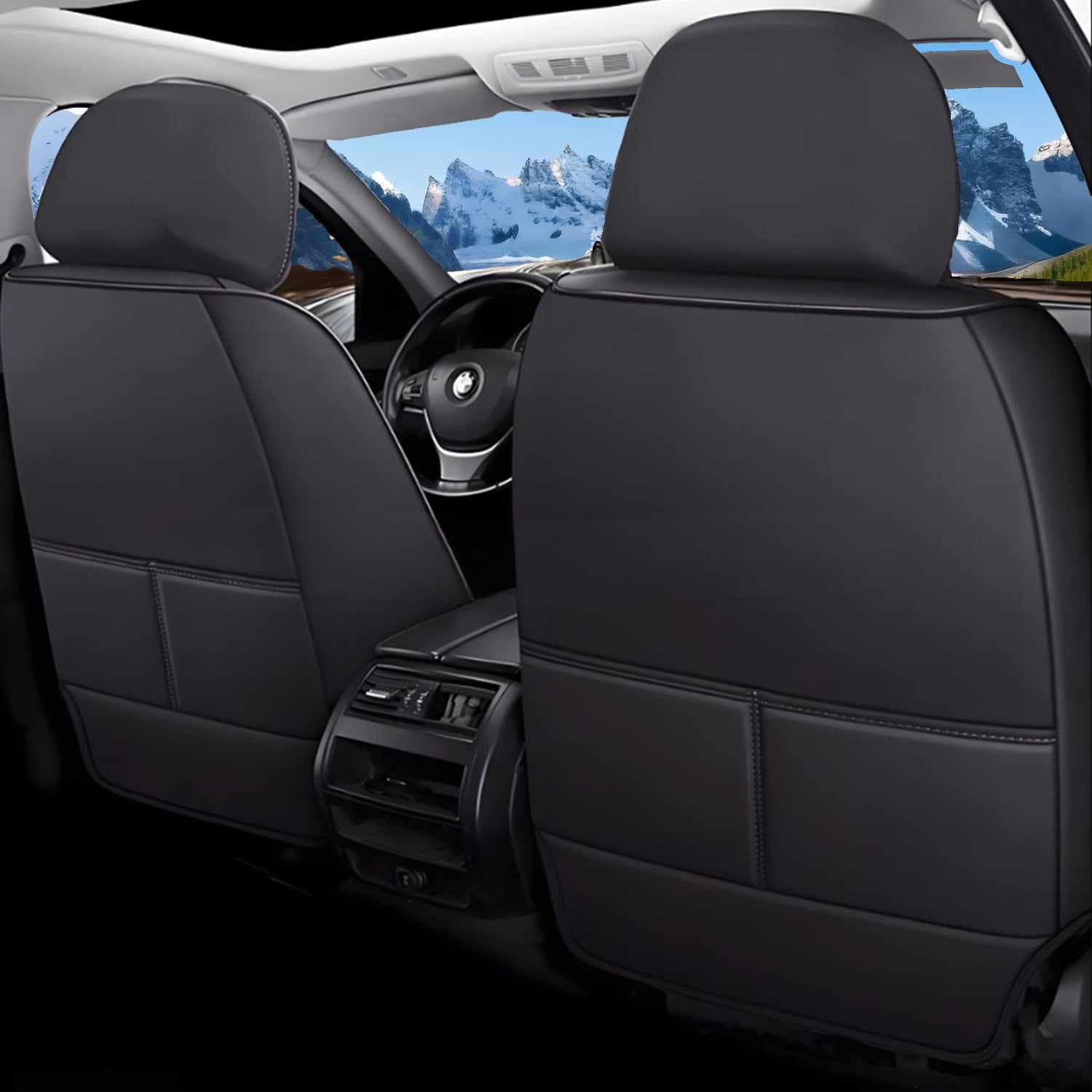 WRWolf Seat Covers Full Set Fit for Hyundai Elantra 2017-2024 Leather Seat Covers Waterproof Seat Protectors Automotive Seat Cushion with Airbag Compatible (5 Seats, Black)