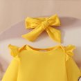 thumbnail image 4 of NOLDARES Infant Girl Fall Outfits Baby Girl Romper Suspender Dress Skirt with Headband 3Pcs Festival Clothes(Yellow,12-18 M), 4 of 9