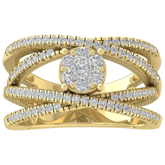Araiya 14K Yellow Gold Diamond Criss Cross Ring (3/4 cttw, I-J Color, I2-I3 Clarity), Size 7