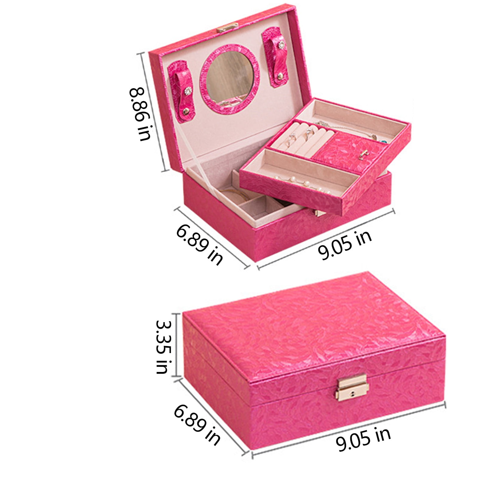Jubipavy Jewelry Box With Lock And Mirror Jewelry Organizer Storage Case With 2-Layers Display For Earrings Bracelets Rings Watches