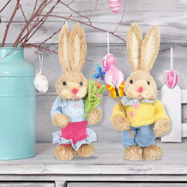 Conejo de Pascua de paja perfecl decoración para jardín