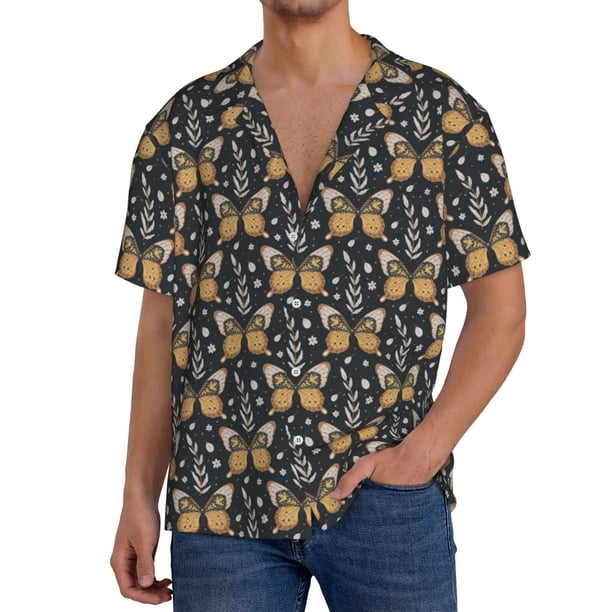 Fotbe Flower Butterfly Camisa Estampada de Manga Corta para Hombre, Casual de Verano, Estilo Playero, Sin Arrugas-4X-Large