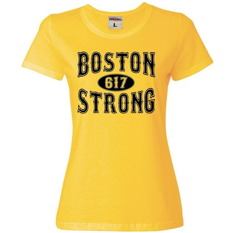 Go All Out Womens Boston Strong 617 T-Shirt, Women's, Size: Large, Yellow