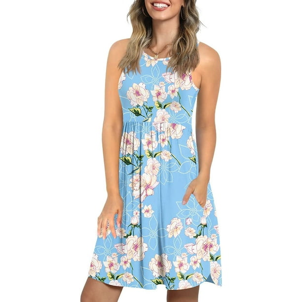 JuneFish Women's Summer Tank Dresses Stretchy Sun Dress with Pockets ...