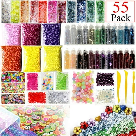 55 Packs Slime Supplies Kit Include Fishbowl Beads Foam Balls Glitter Jars Fruit Flower Animal Slices Pearls Slime