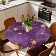 thumbnail image 2 of Gold Star Elastic Fitted Round Table Cover Purple Dream Waterproof Outdoor Tablecloth for Holiday Party, Picnic, Patio & Dining Fits Tables Up to 55"-60", 2 of 8