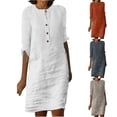 thumbnail image 1 of Gspmoly Robe pour Femmes, Robe pour Femmes à Manches 3/4 à Col Rond avec Boutons Longueur Genou, Robes de Soirée pour Femmes jusqu'à 60 % de Rabais, 1 of 6