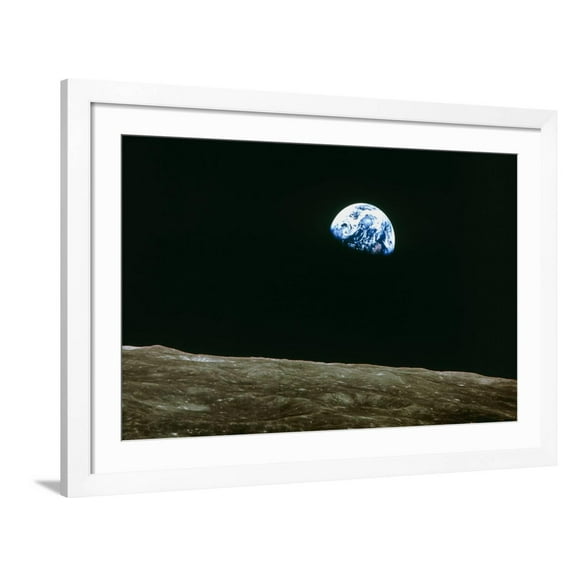 Art.com Earthrise Over Moon, Apollo 8 Photographic Print, White Frame Wall Art, 44" x 32"